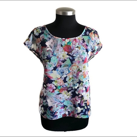 Topshop PETITE Tops - TOPSHOP PETITE Floral Fishtail Sheer Blouse Size 4